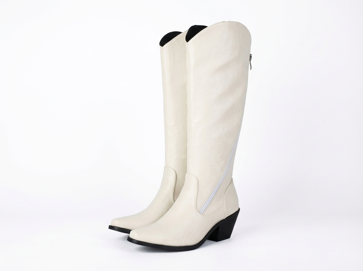 Santiag haute blanc Simili Cuir Femme - Bout pointu