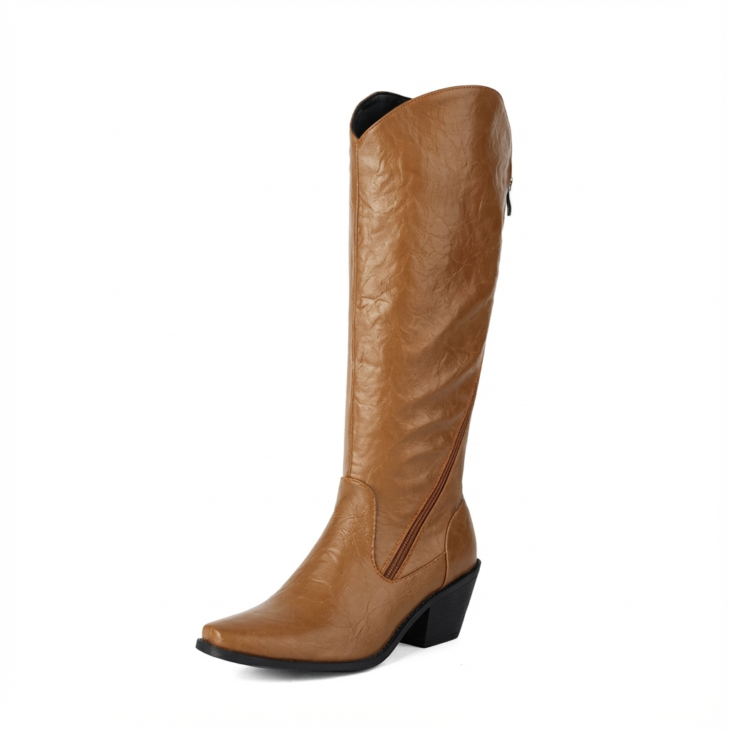 Santiag haute camel Simili Cuir Femme - Bout pointu