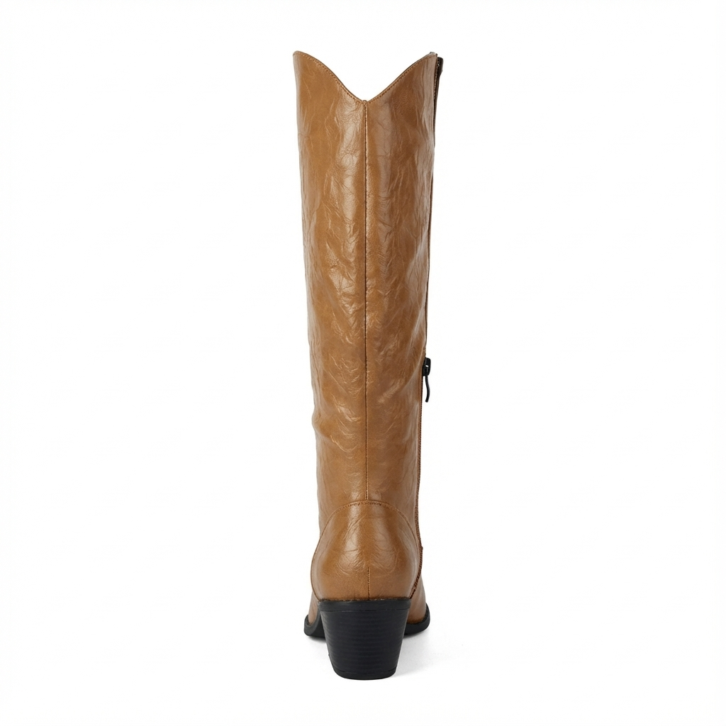 Santiag haute camel Simili Cuir Femme - Bout pointu