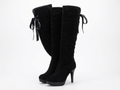 Botte haute noir Simili Cuir Femme - Rubans arrière