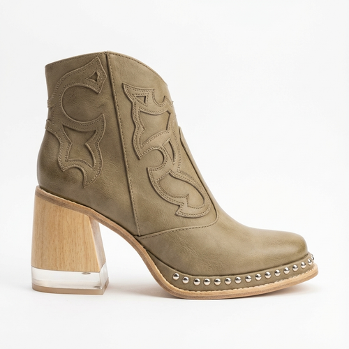 Santiag basse beige Simili Cuir Femme - Broderies et clous