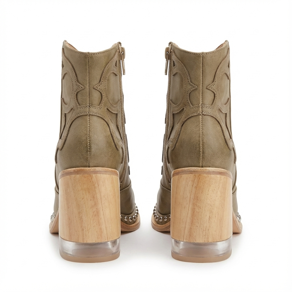 Santiag basse beige Simili Cuir Femme - Broderies et clous