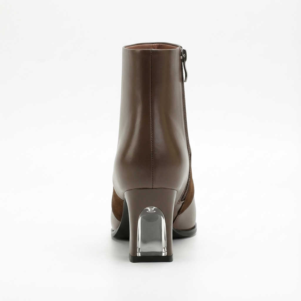 Bottine à talon marron foncé Cuir Femme - Bout pointu métallisé