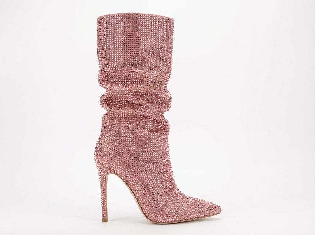 Botte haute rose Daim Synthétique Femme - Pailletée, talon aiguille