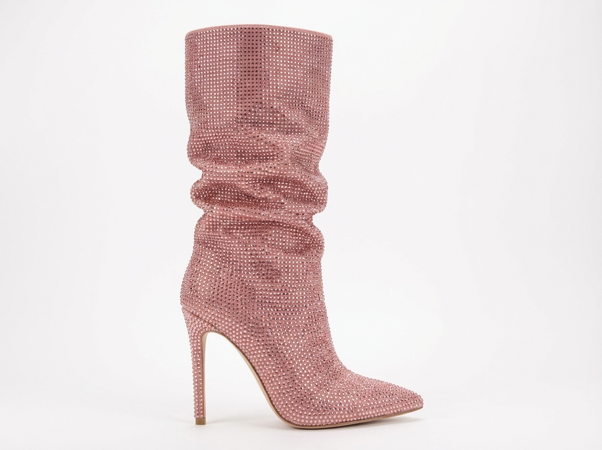 Botte haute rose Daim Synthétique Femme - Pailletée, talon aiguille