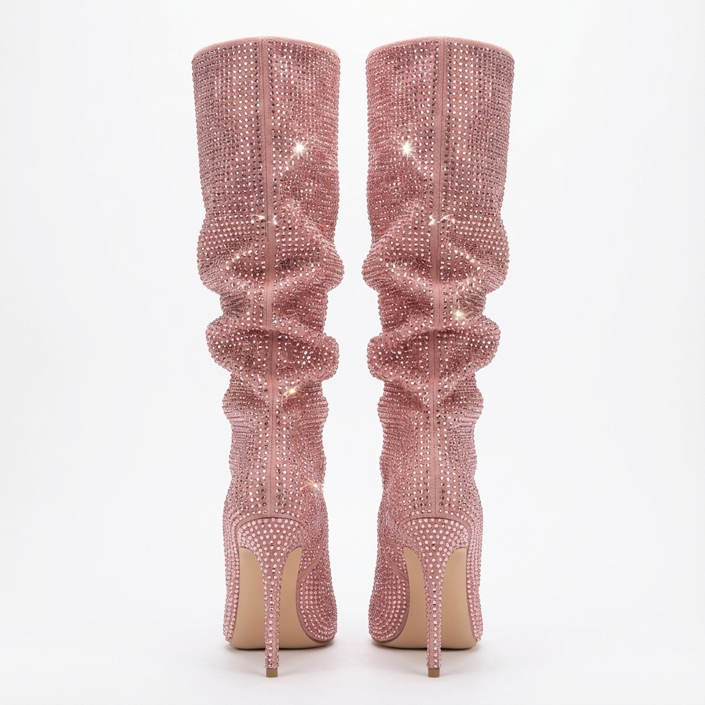 Botte haute rose Daim Synthétique Femme - Pailletée, talon aiguille