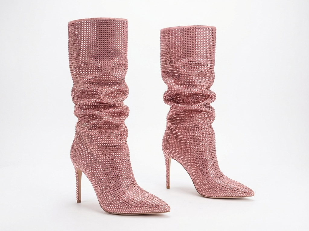 Botte haute rose Daim Synthétique Femme - Pailletée, talon aiguille