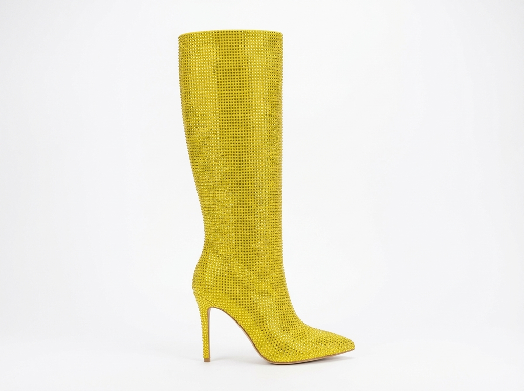 Botte haute jaune Daim Synthétique Femme - Brillant, talon aiguille