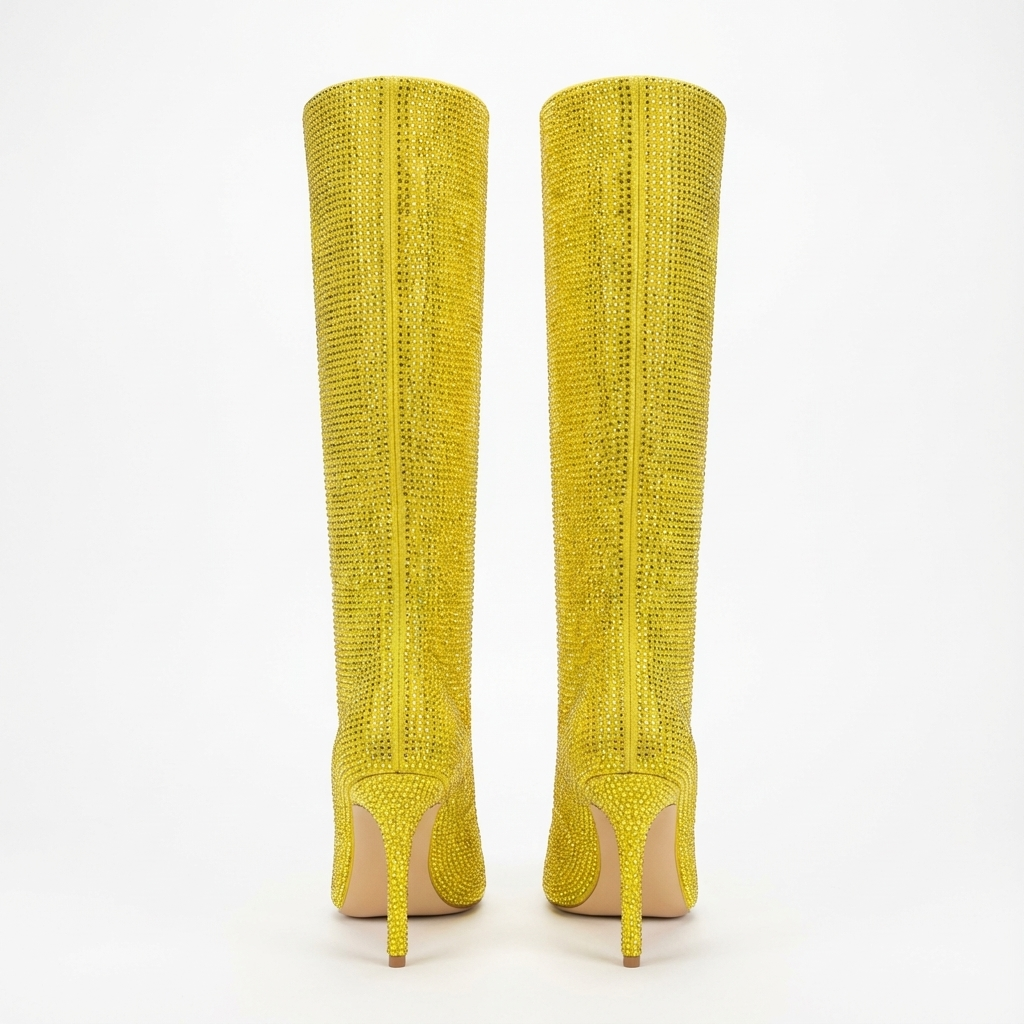 Botte haute jaune Daim Synthétique Femme - Brillant, talon aiguille