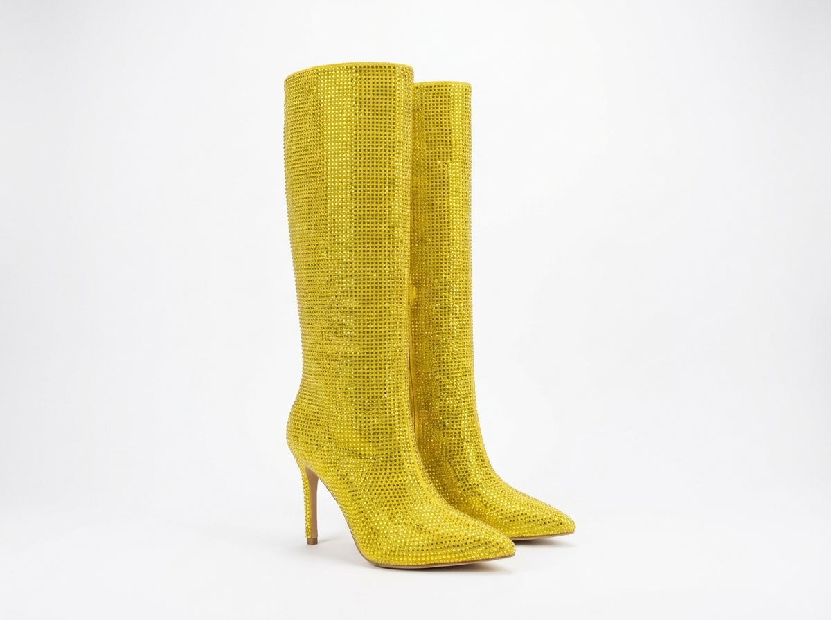 Botte haute jaune Daim Synthétique Femme - Brillant, talon aiguille