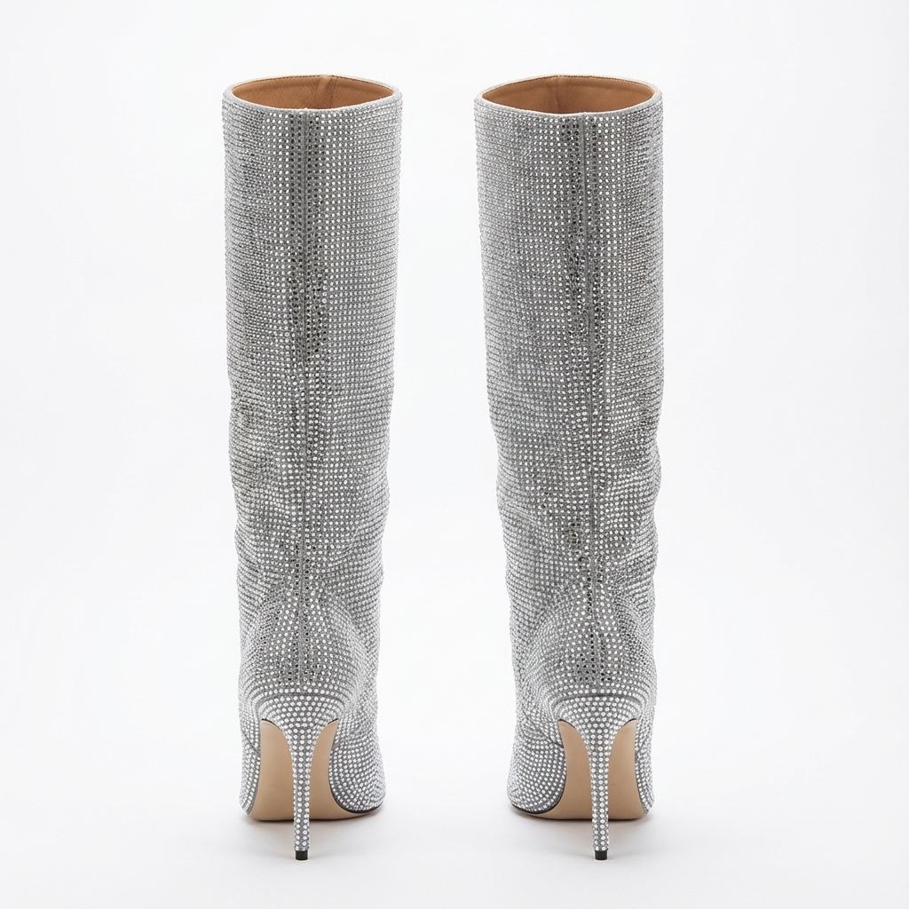 Botte haute argenté Daim Synthétique Femme - Paillettes