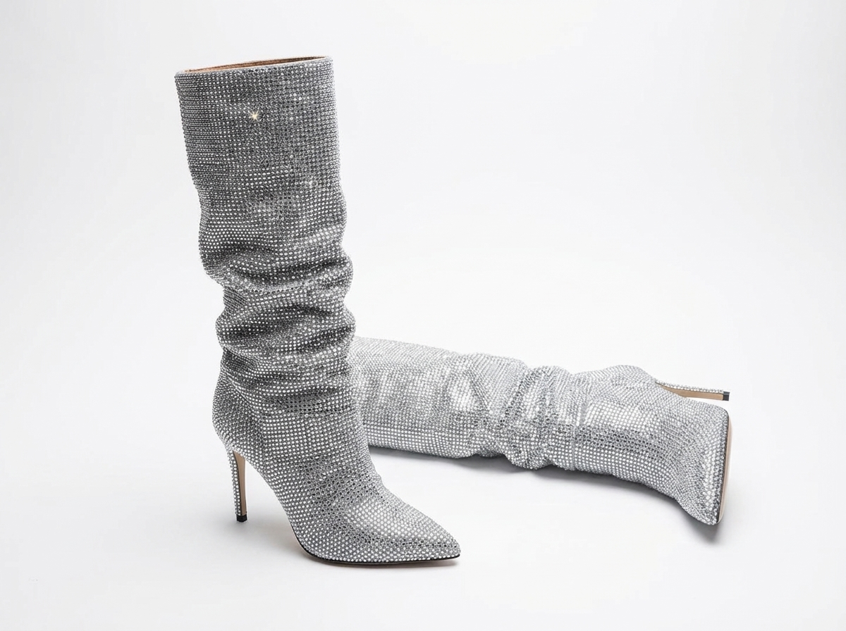 Botte haute argenté Daim Synthétique Femme - Paillettes