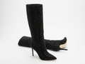 Botte haute noir à paillettes Daim Synthétique Femme - Talon aiguille