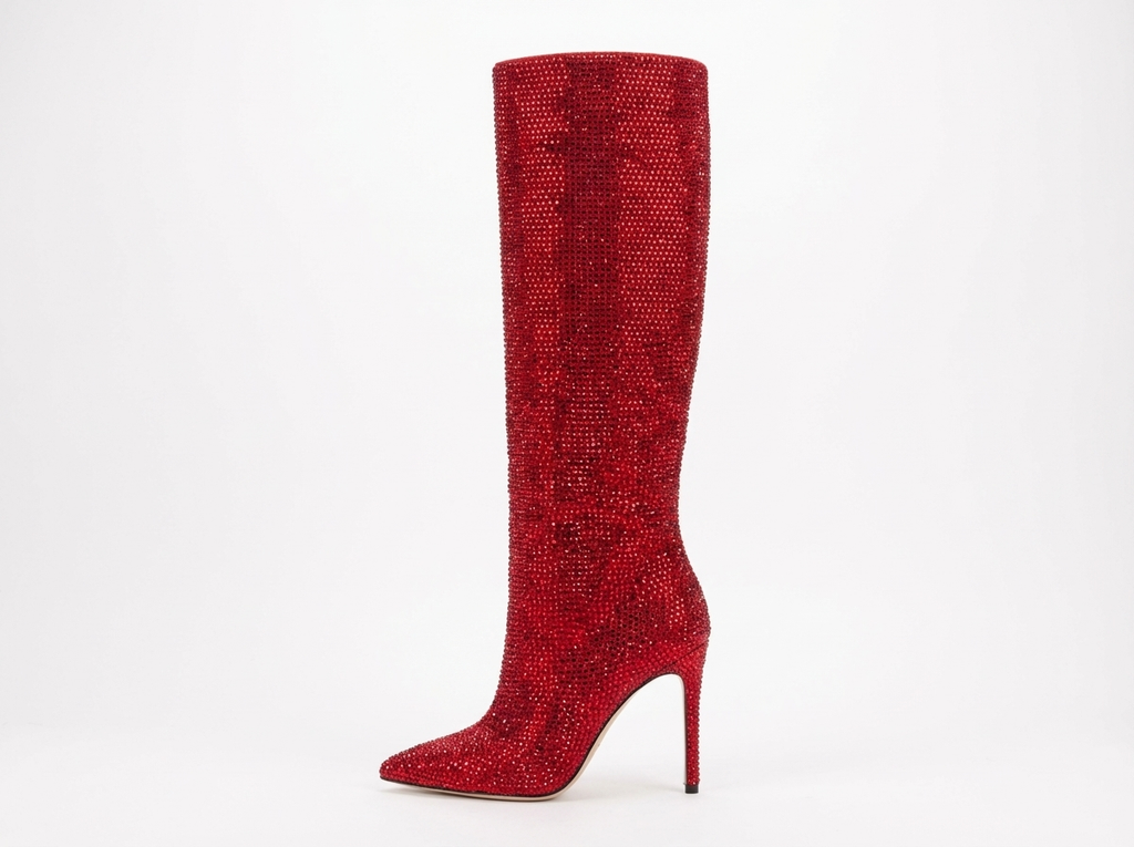 Botte haute rouge à paillettes Daim Synthétique Femme