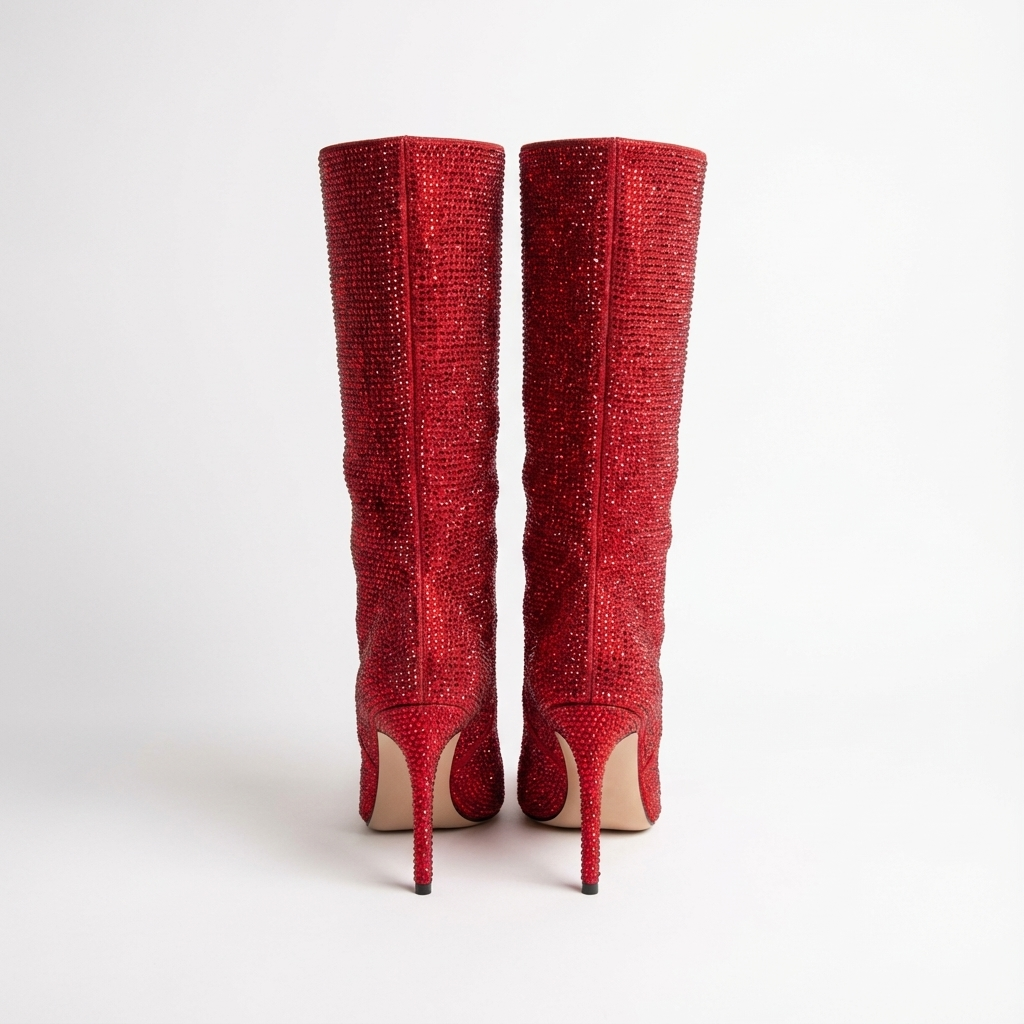 Botte haute rouge à paillettes Daim Synthétique Femme