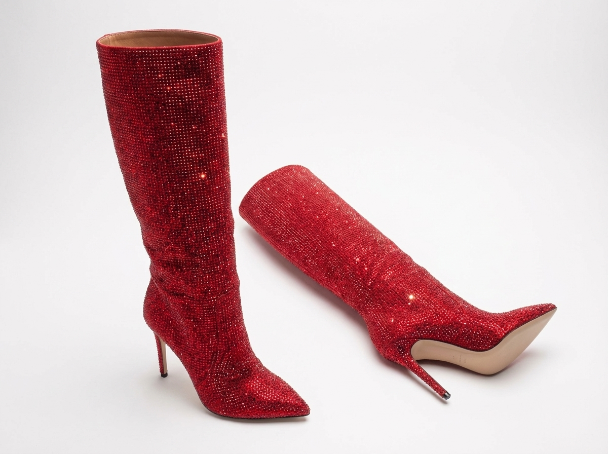 Botte haute rouge à paillettes Daim Synthétique Femme