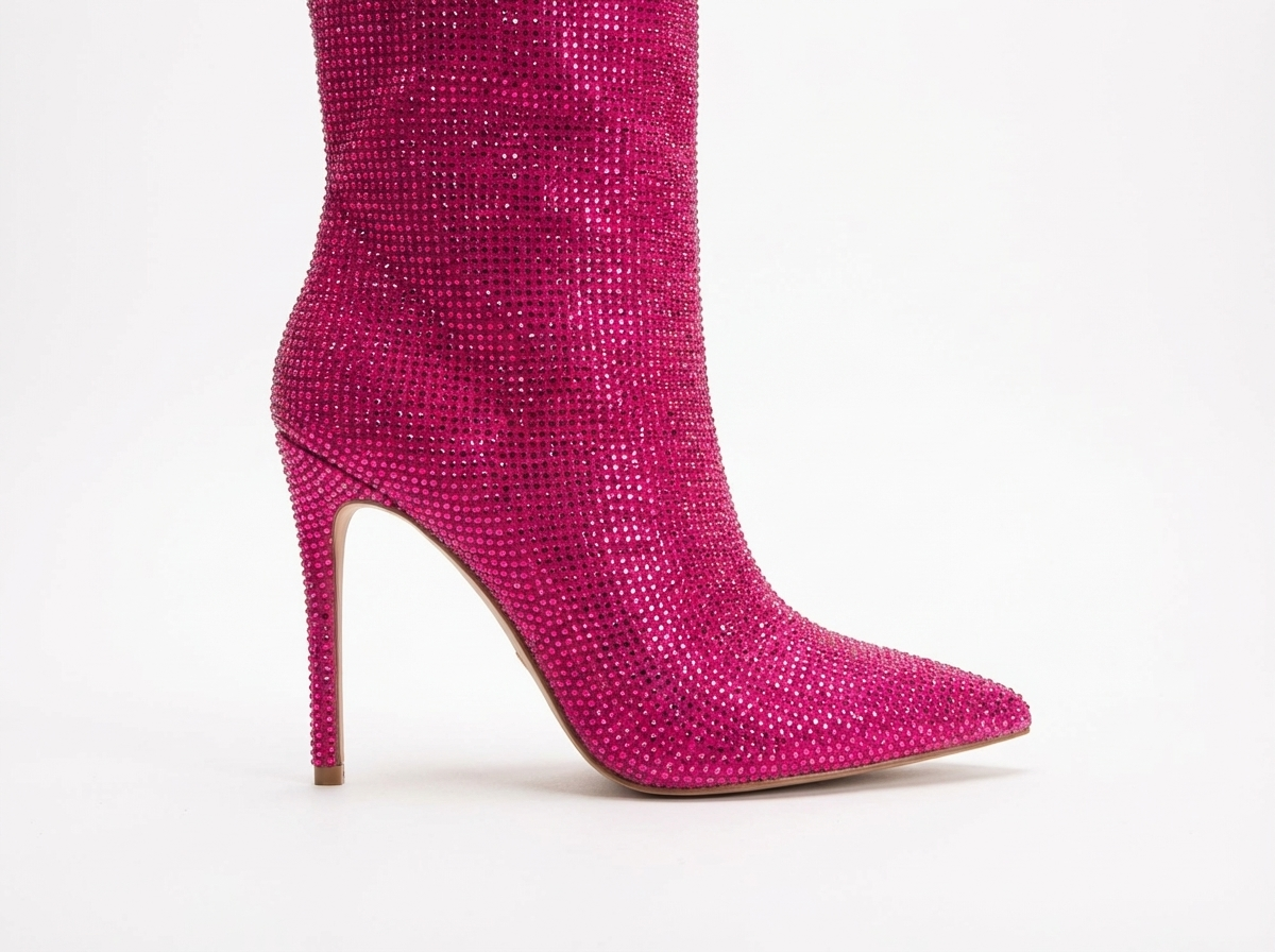 Botte haute rose à paillettes Daim Synthétique Femme - Talon aiguille