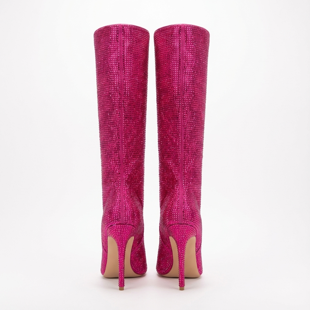 Botte haute rose à paillettes Daim Synthétique Femme - Talon aiguille