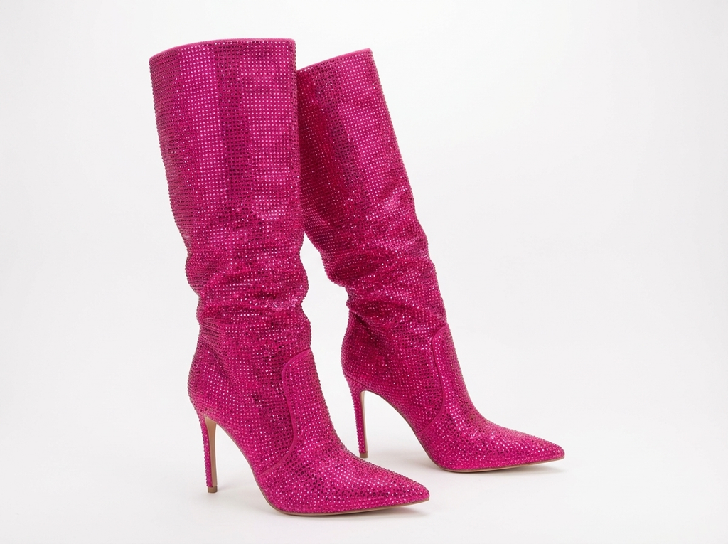 Botte haute rose à paillettes Daim Synthétique Femme - Talon aiguille