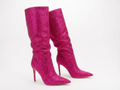 Botte haute rose à paillettes Daim Synthétique Femme - Talon aiguille