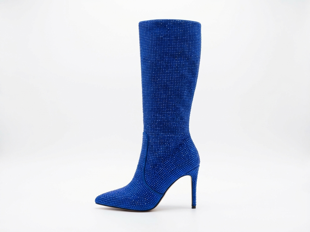 Botte haute bleu Daim Synthétique Femme - Scintillant, talon aiguille