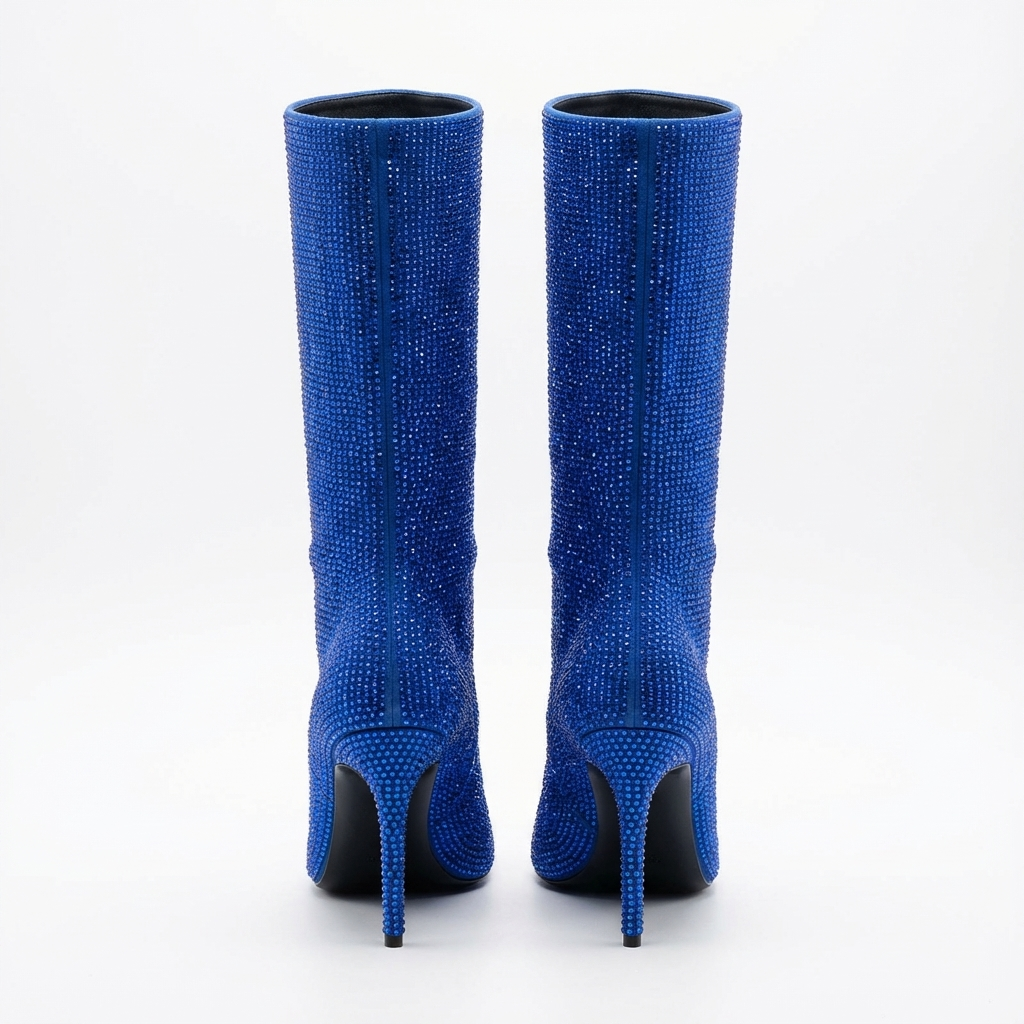 Botte haute bleu Daim Synthétique Femme - Scintillant, talon aiguille