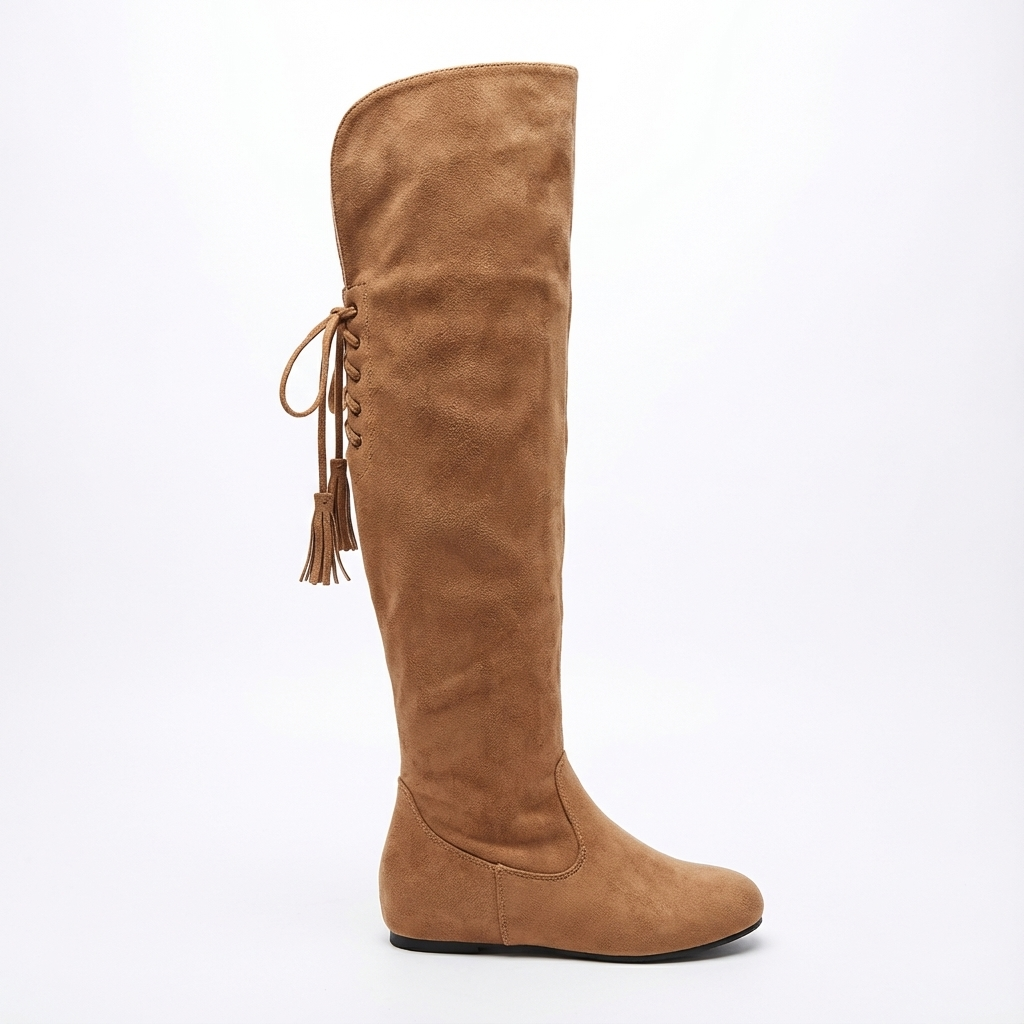 Santiag haute marron clair Daim Femme - Lacets décoratifs