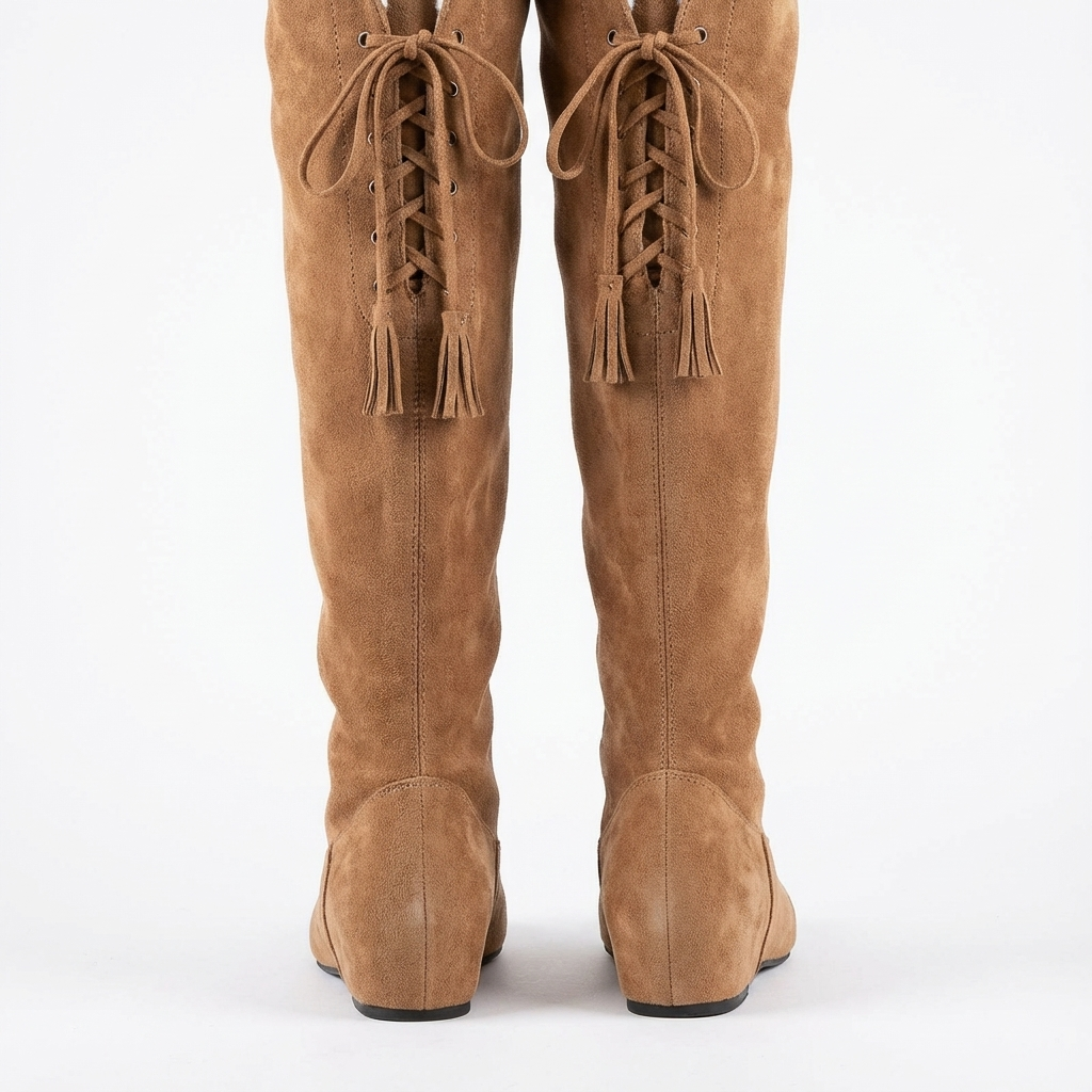 Santiag haute marron clair Daim Femme - Lacets décoratifs