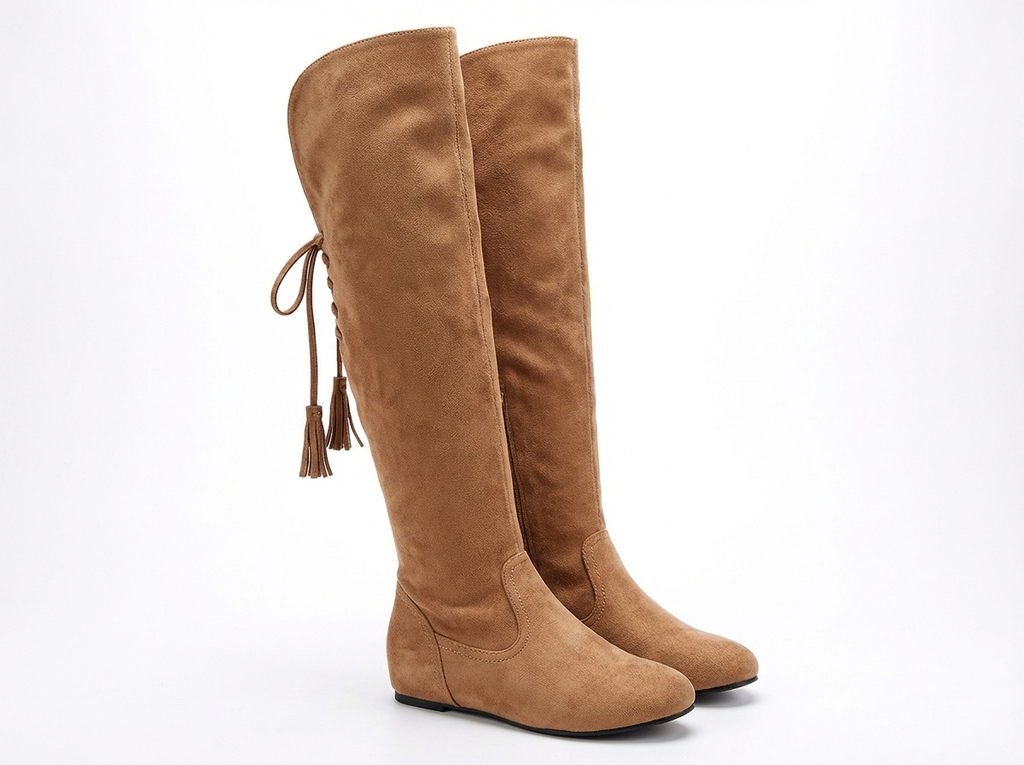 Santiag haute marron clair Daim Femme - Lacets décoratifs