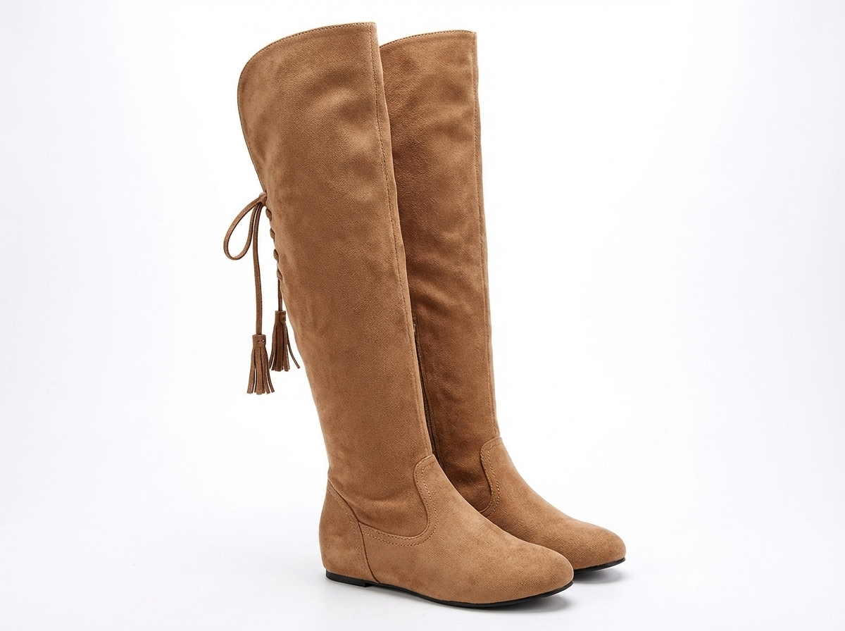 Santiag haute marron clair Daim Femme - Lacets décoratifs