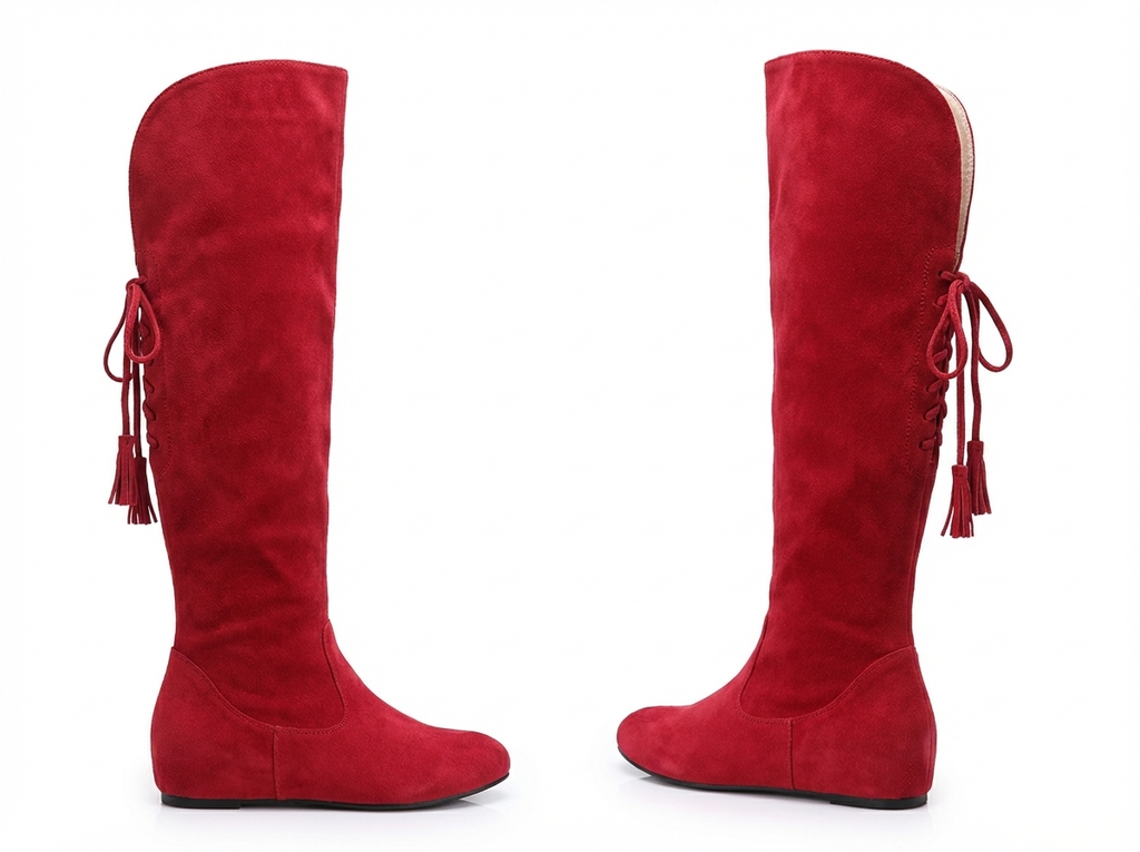 Santiag haute rouge Daim Femme - Cordons latéraux