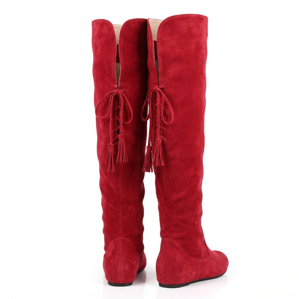 Santiag haute rouge Daim Femme - Cordons latéraux
