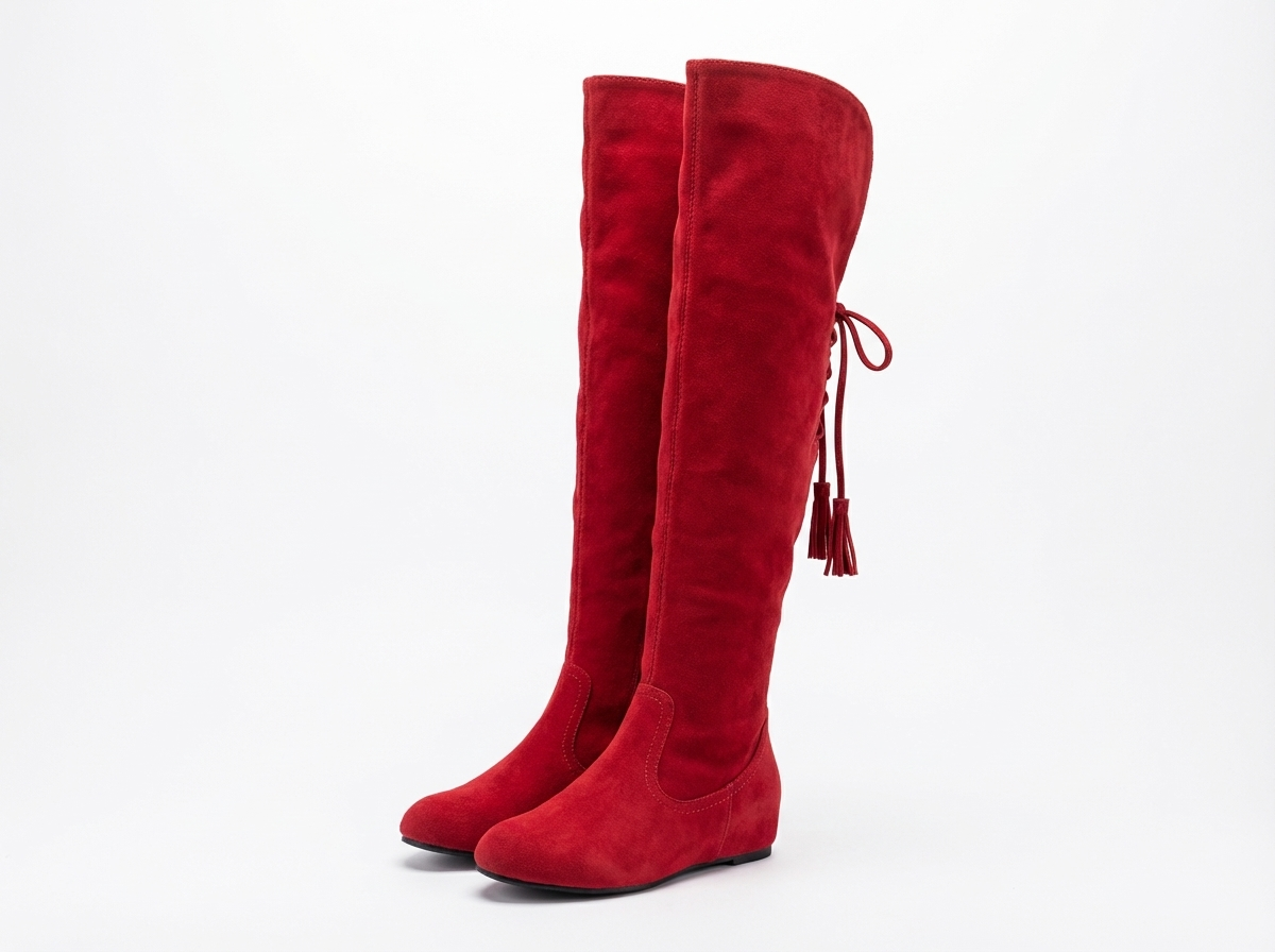 Santiag haute rouge Daim Femme - Cordons latéraux