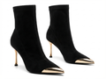 Bottine à talon noir Daim Synthétique Femme - Bout pointu doré
