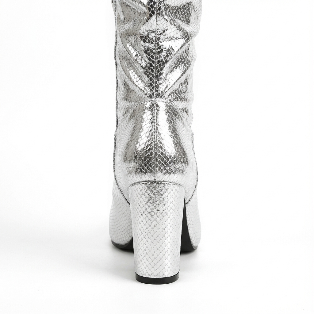 Botte basse argenté Simili Cuir Femme - Motif python