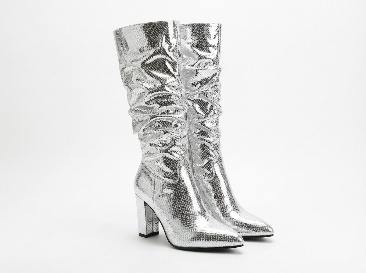 Botte basse argenté Simili Cuir Femme - Motif python