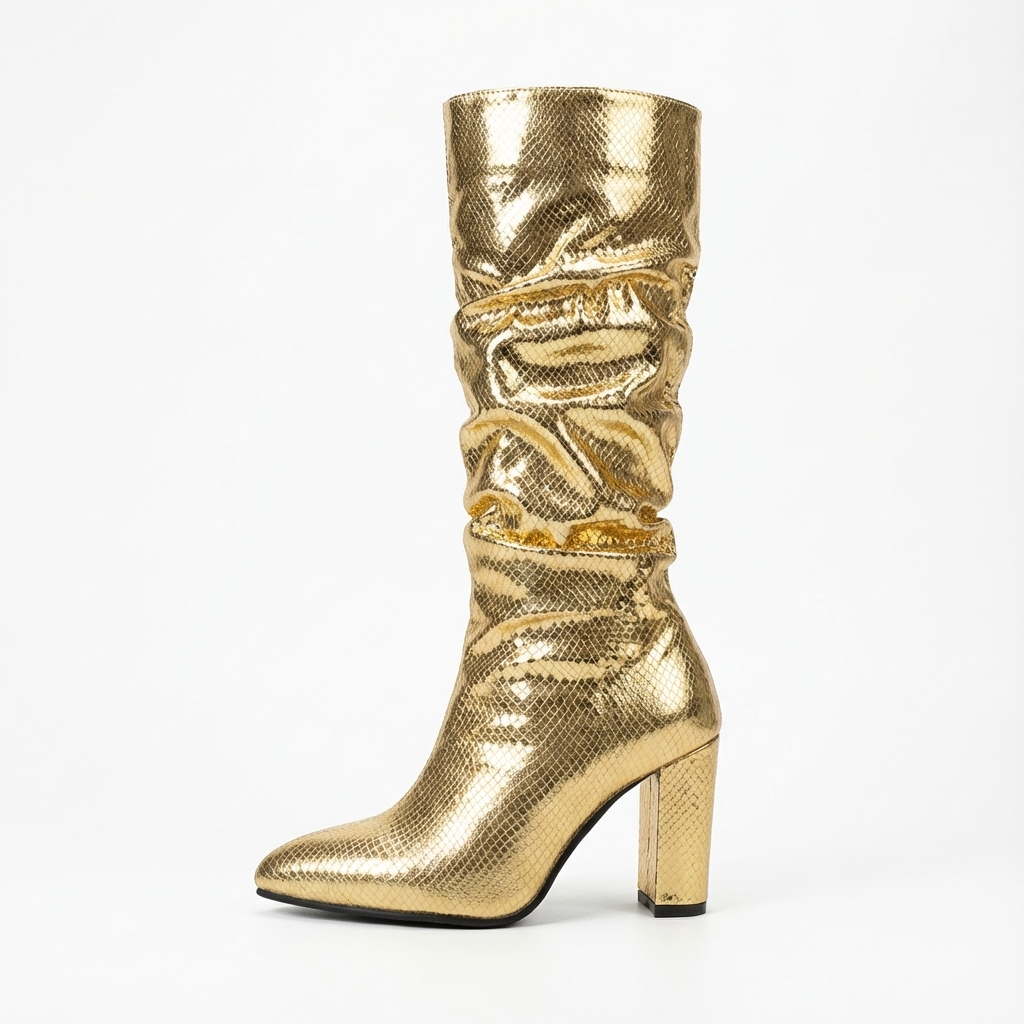 Botte haute doré Simili Cuir Femme - Motif python