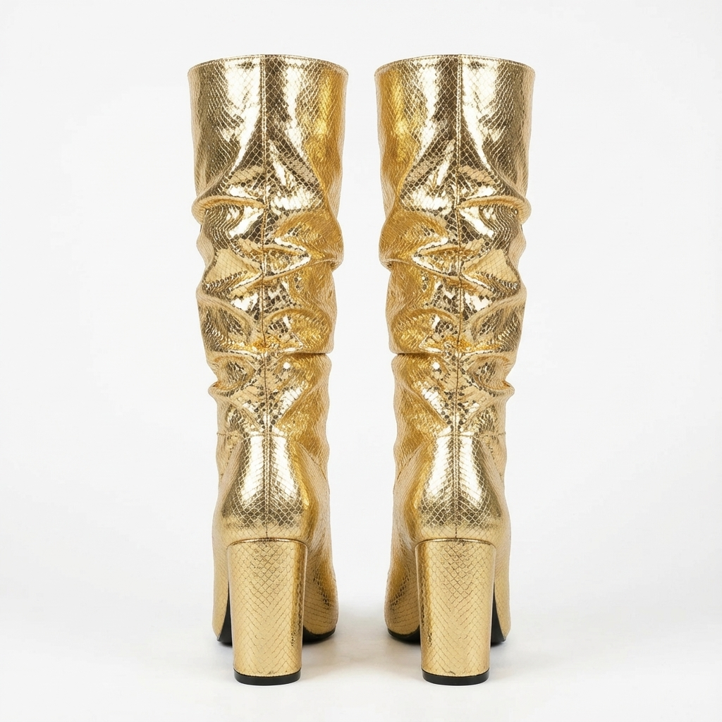 Botte haute doré Simili Cuir Femme - Motif python