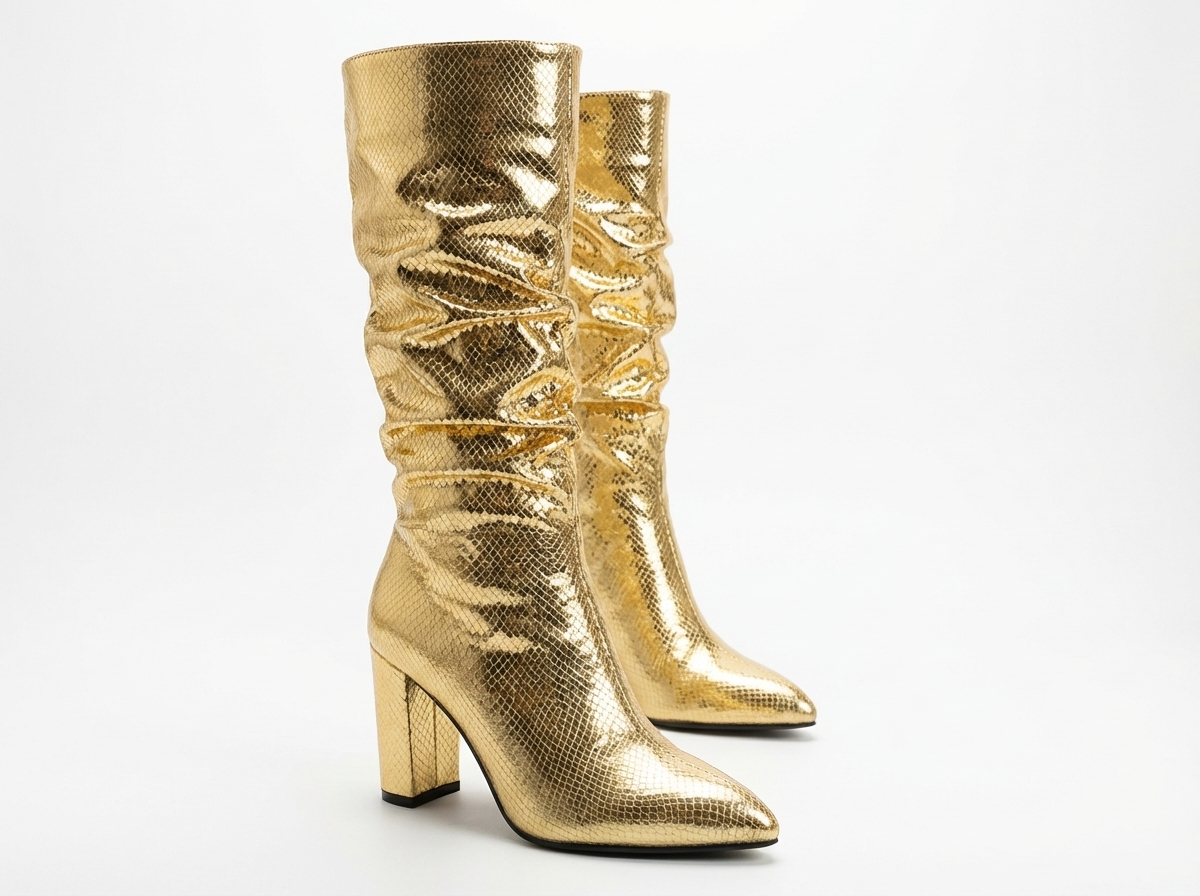 Botte haute doré Simili Cuir Femme - Motif python