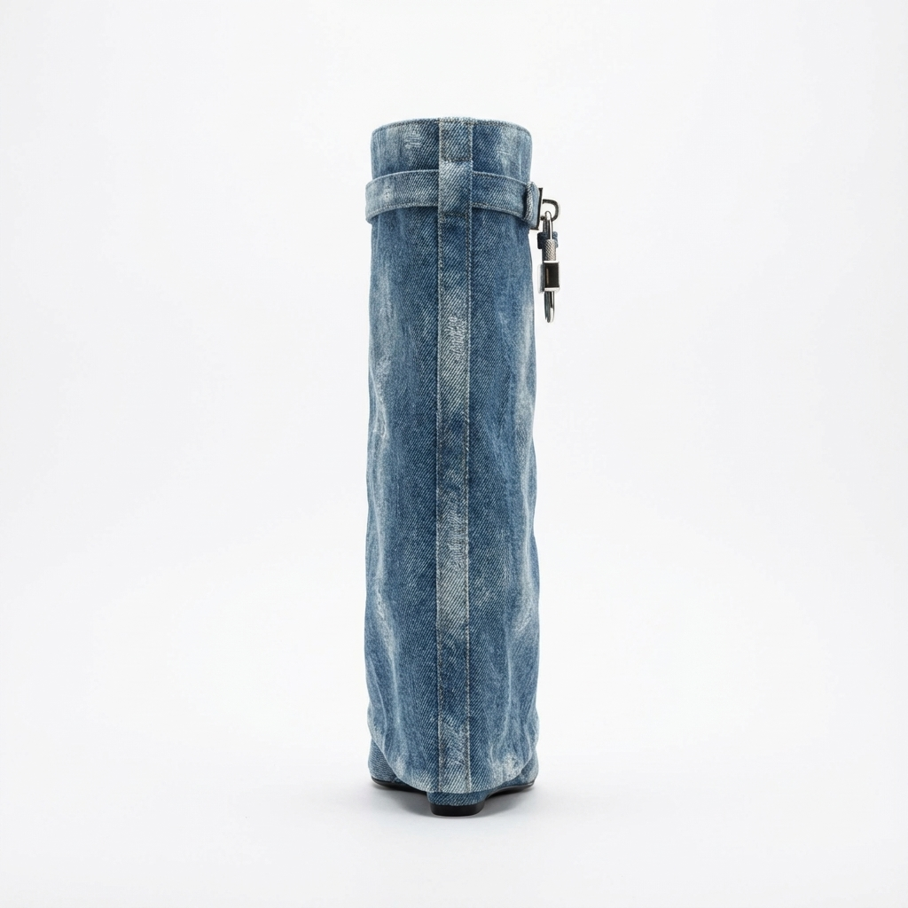 Botte haute bleu Cuir Femme - Effet denim, boucle
