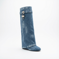Botte haute bleu Cuir Femme - Effet denim, boucle