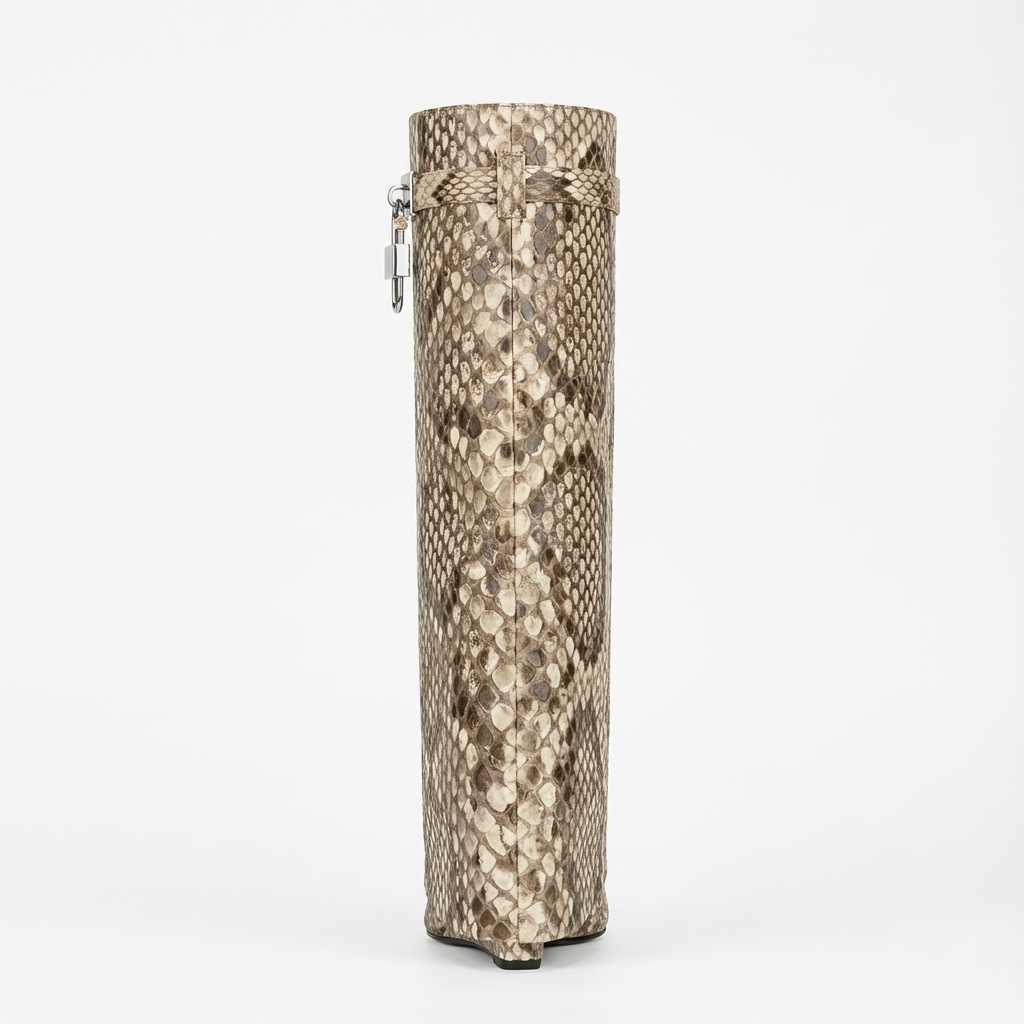 Botte haute beige Cuir Femme - Motif python