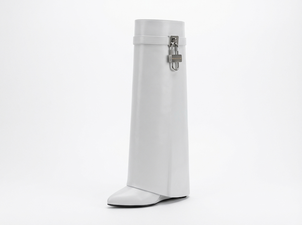 Botte haute gris Cuir Femme - Boucle métallique