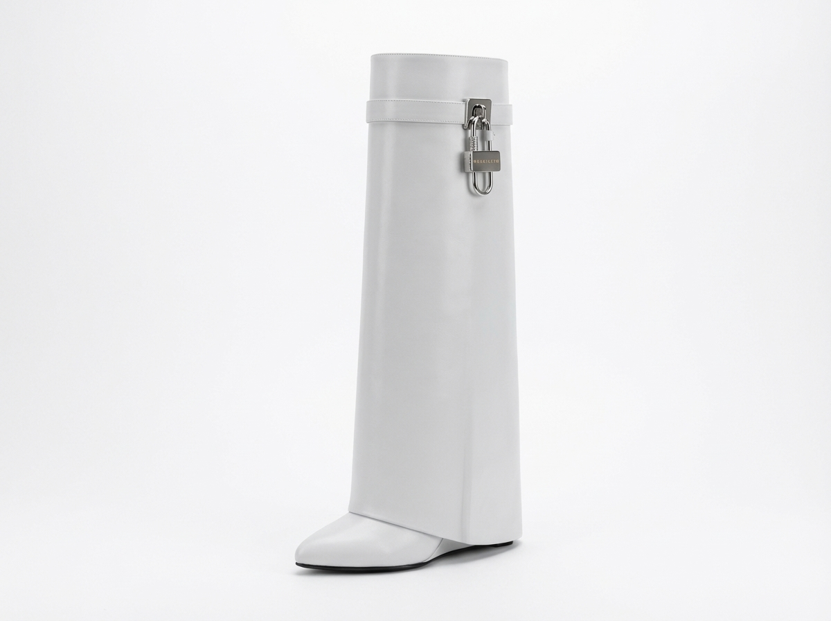 Botte haute gris Cuir Femme - Boucle métallique