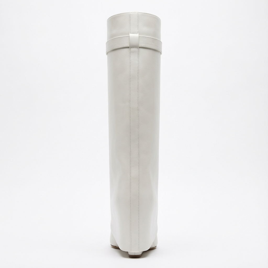 Botte haute blanc Cuir Femme - Cadenas doré