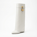 Botte haute blanc Cuir Femme - Cadenas doré