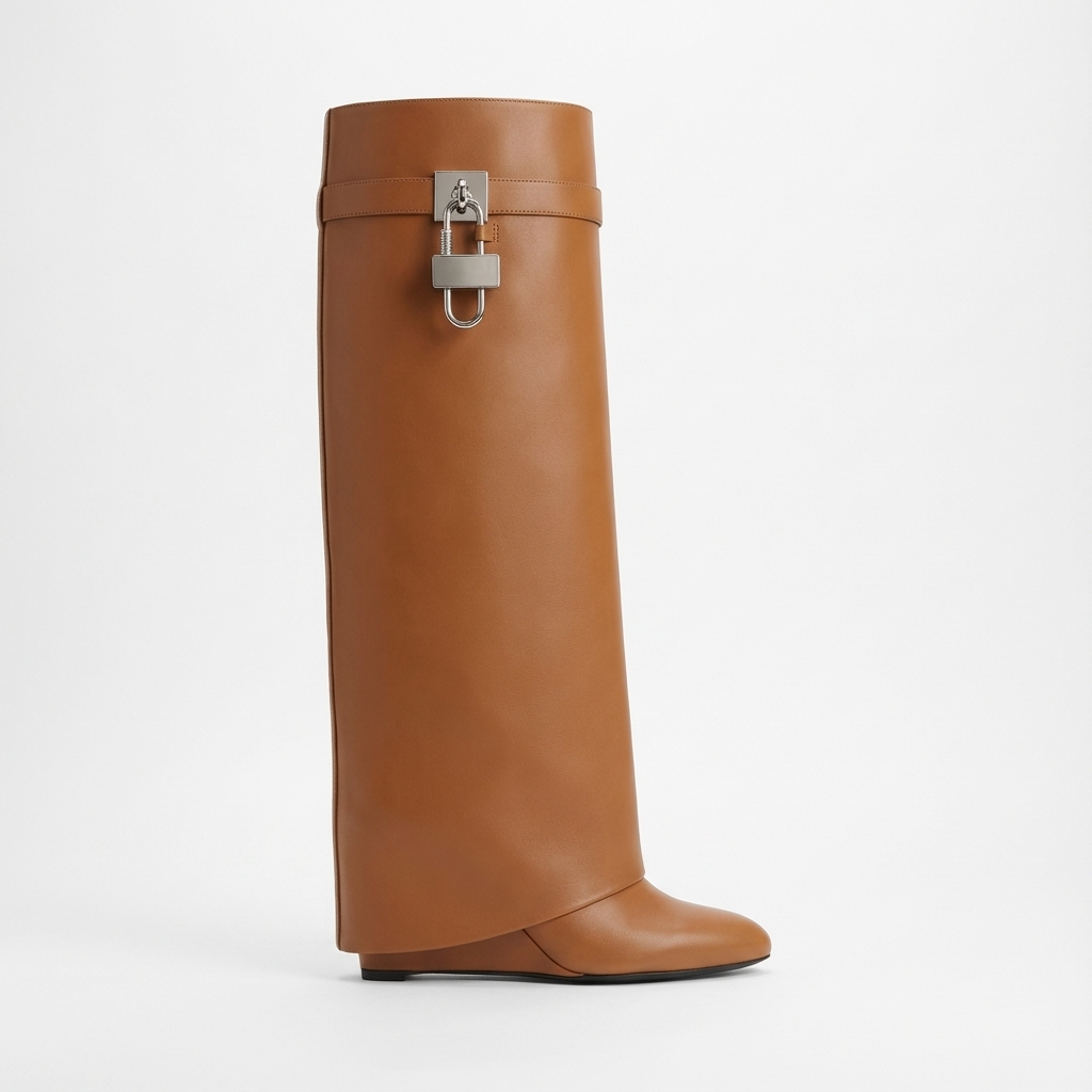 Botte haute camel Cuir Femme - Cadenas