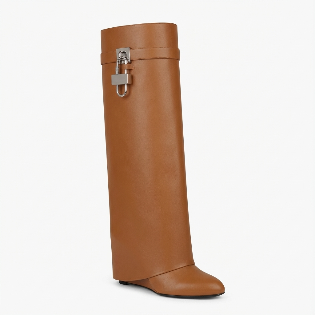Botte haute camel Cuir Femme - Cadenas