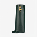 Botte haute vert Cuir Femme - Boucle dorée