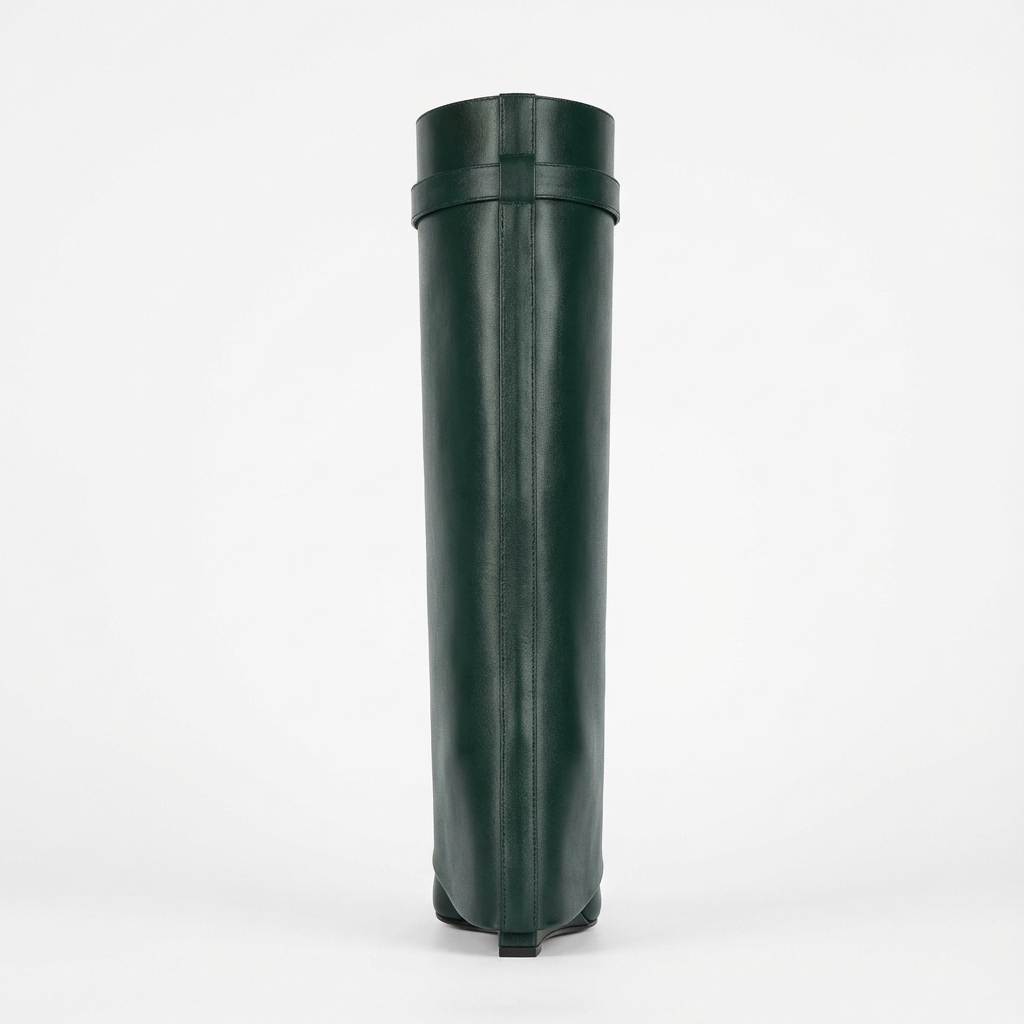 Botte haute vert Cuir Femme - Boucle dorée